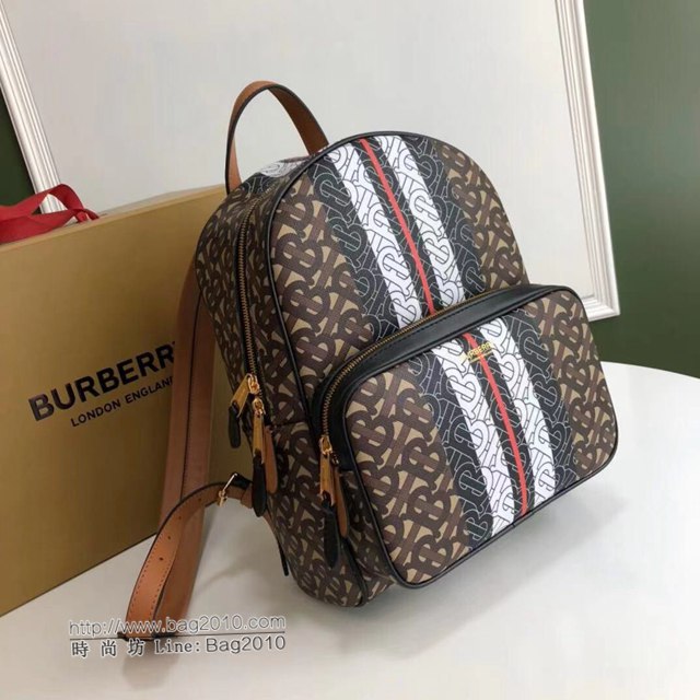 Burberry專櫃新款雙肩包 專屬標識條紋 巴寶莉帆布男士後背包  db1190